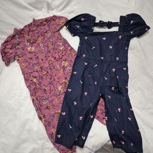 Janie and Jack Pink Floral and Navy Patterned Jumpsuits 2T